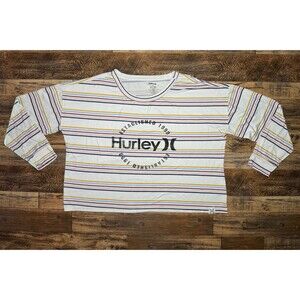Womens Large Hurley Long Sleeve Rainbow Striped Cropped Shirt